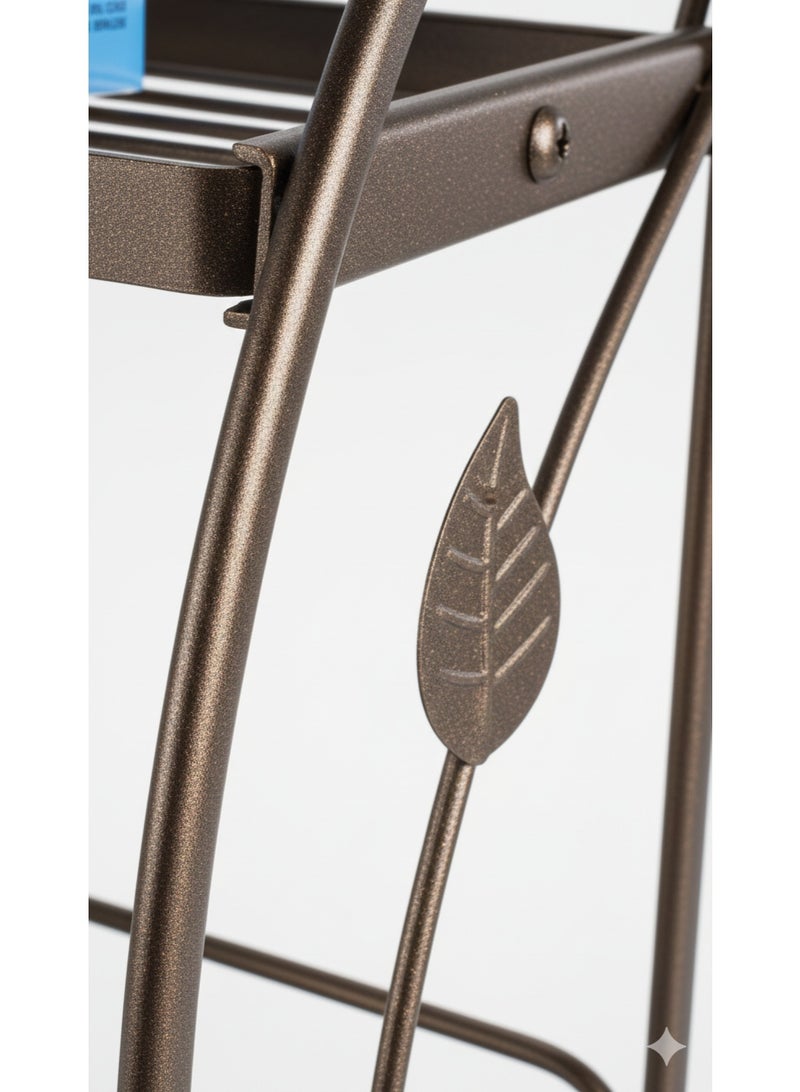 3-Tier Metal Organizer Rack – Multi-Purpose Wire Shelf for Bathroom, Kitchen, Bedroom, and Office – Vintage Bronze Coated Iron Storage Stand with Decorative Leaf Design – Spice Rack, Oil Rack, Cosmetic Organizer, Toiletry Holder, and Personal Care Storage – Slim Space-Saving Wire Shelves with Dimensions 56.5 cm Height × 31.5 cm Width × 17 cm Depth, Easy Cleaning, Ventilated Shelving, Sturdy Metal Frame with Non-Slip Rubber Feet – Multi-Functional Storage Solution for Bottles, Jars, Creams, and Small Containers - Image 3